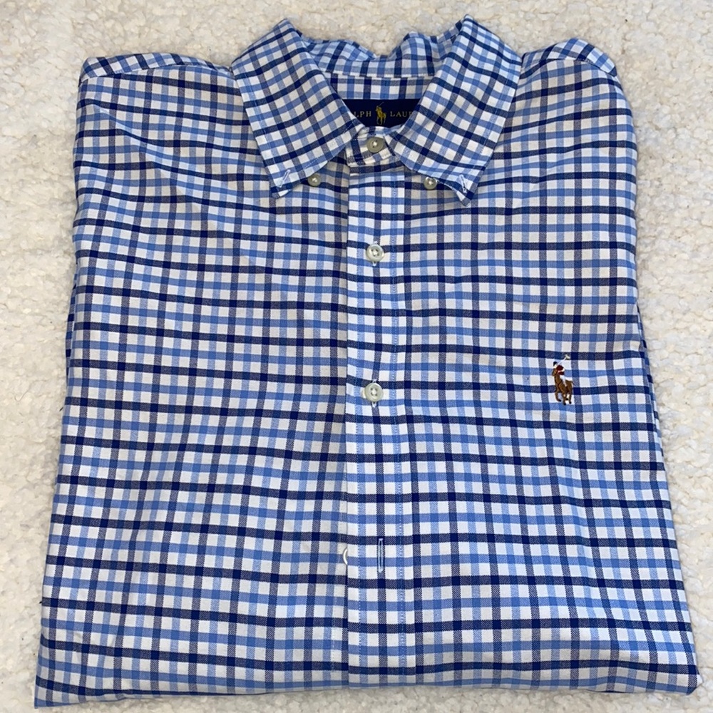 Blue Check Button Down Polo